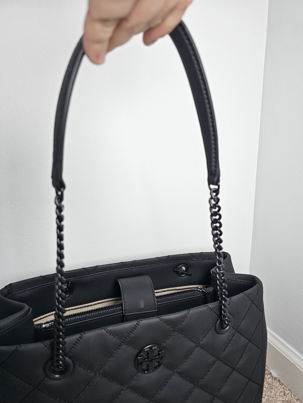 Tory Burch Black Quilted Tote Bag Purse - Picture 5 of 9